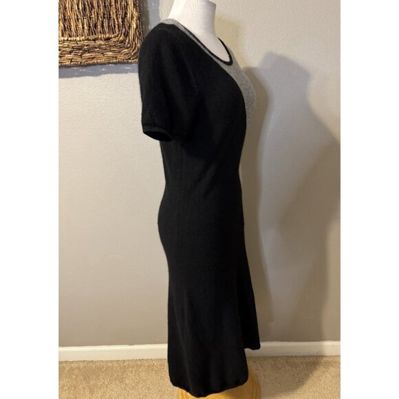 Lusso Knit Sweater Midi Dress M Medium Black Gray Cashmere Short Sleeve Washable - Picture 6 of 11